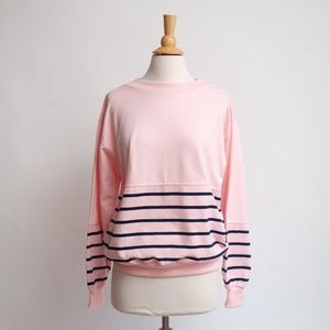 Vintage 90s Pink Striped Sweatshirt - image 1